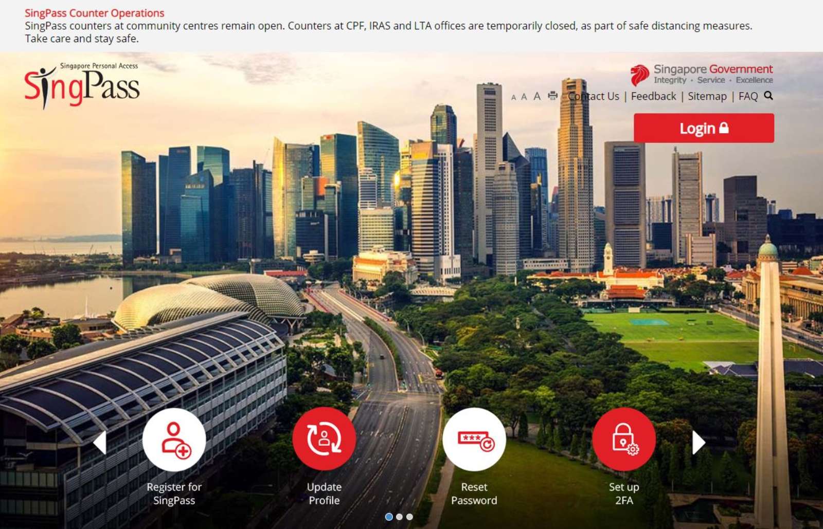 「SingPass」網站能辦理超過60項政府業務。圖片來源：截自「SingPass」網站