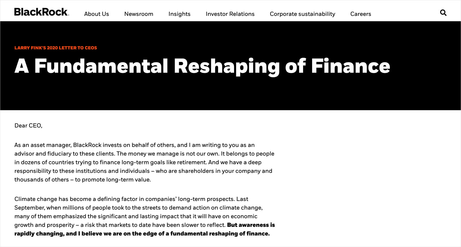 BlackRock-Laurence D. Fink-氣候變遷-企業-撤資-ESG