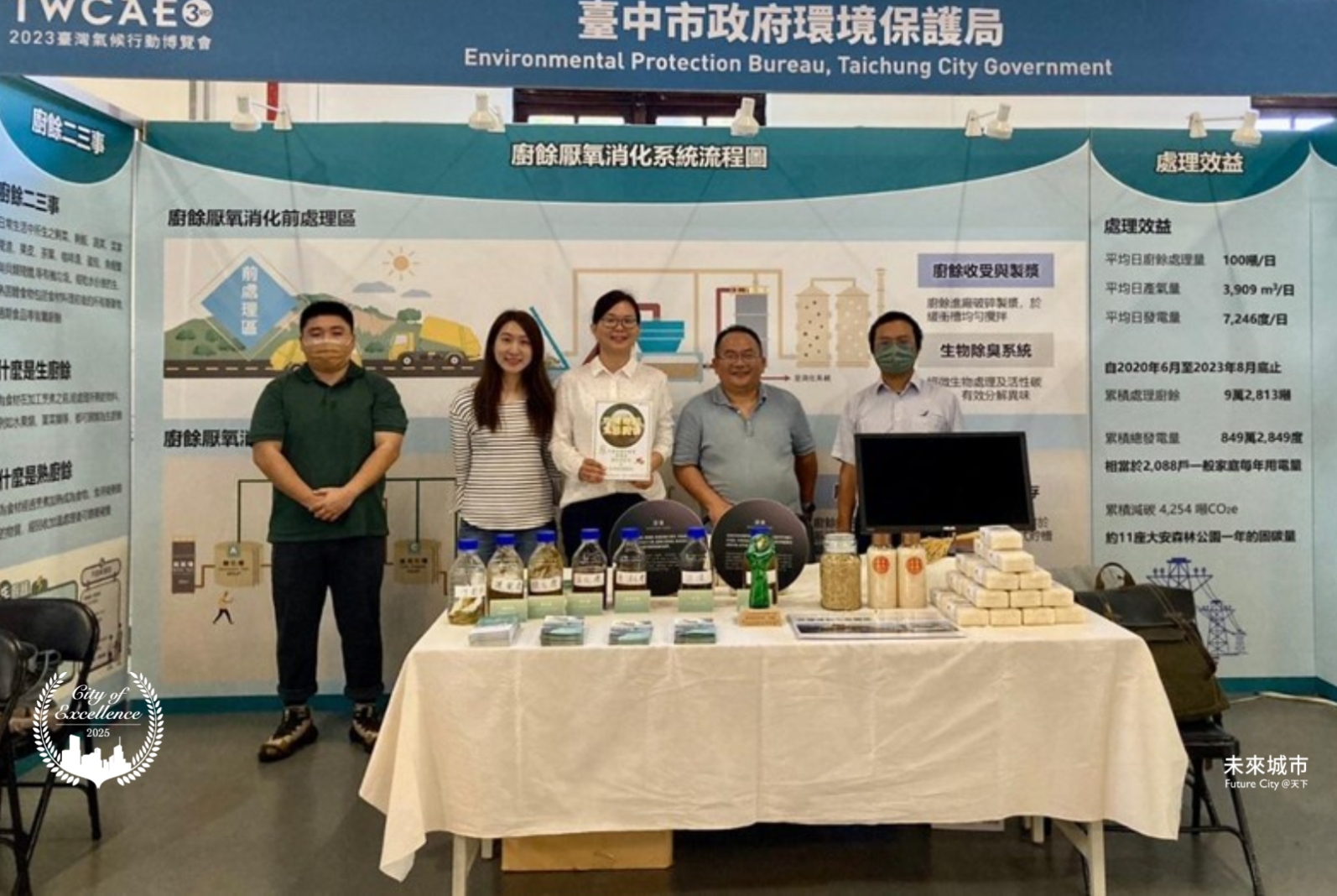 台中市推動廚餘回收，透過厭氧處理生廚餘，產生沼氣和沼液，每日可發一萬度電，而沼液則能澆灌農作物，建立循環農業模式。圖片來源：台中市環保局