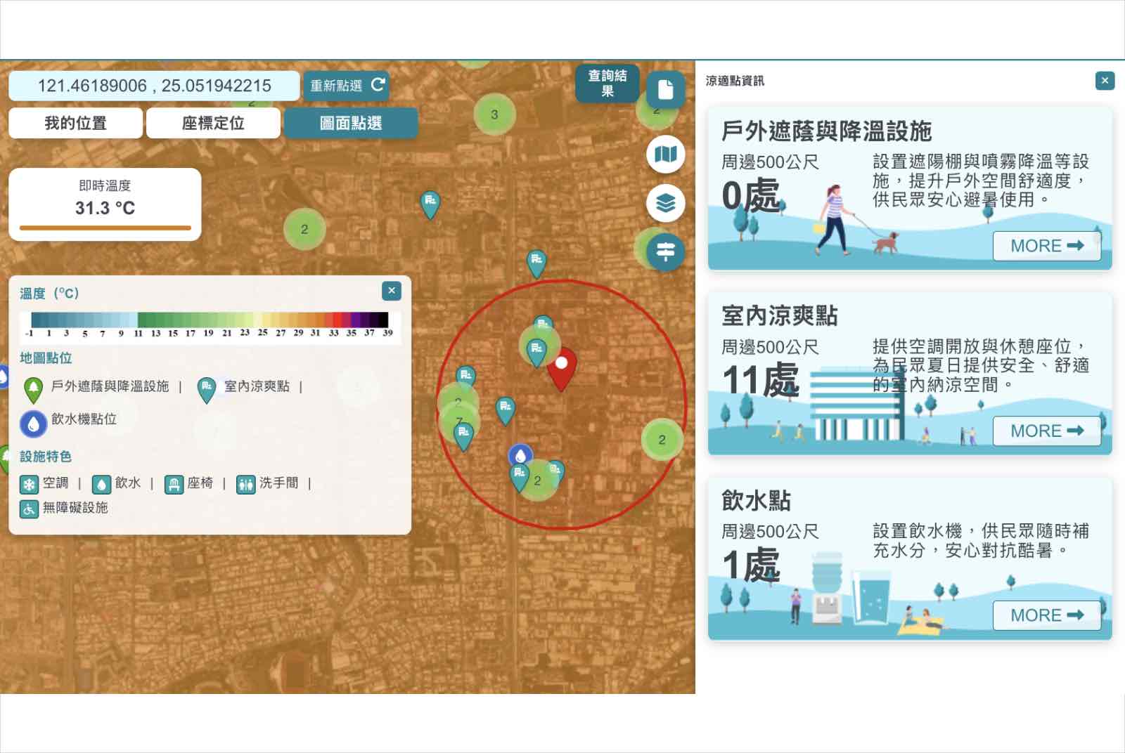 涼適地圖-氣候庇護站-極端高溫-熱浪因應-室內涼爽點-遮蔭降溫-即時氣溫