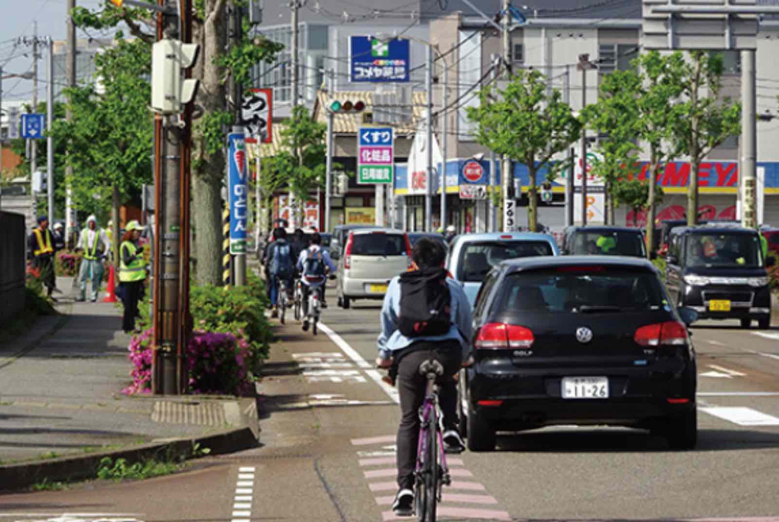 自行車專用通行帶-專用道-逆向騎行-腳踏車-道路設計-日本金澤市